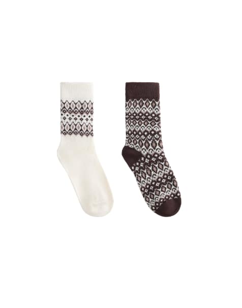 OYSHO – 2er-Pack klassische Jacquard-Socken in Braun - view 1