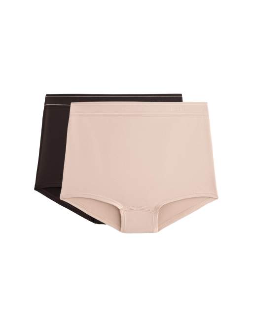 OYSHO – 2er-Pack nahtlose Shorty-Slips in Braun mit weicher Haptik