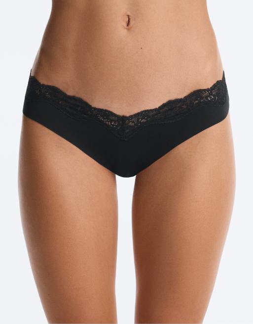 OYSHO 3 bikini-trusser i sort med V-udskæring og blonde i laser-cut polyamidblanding, 2 af 7