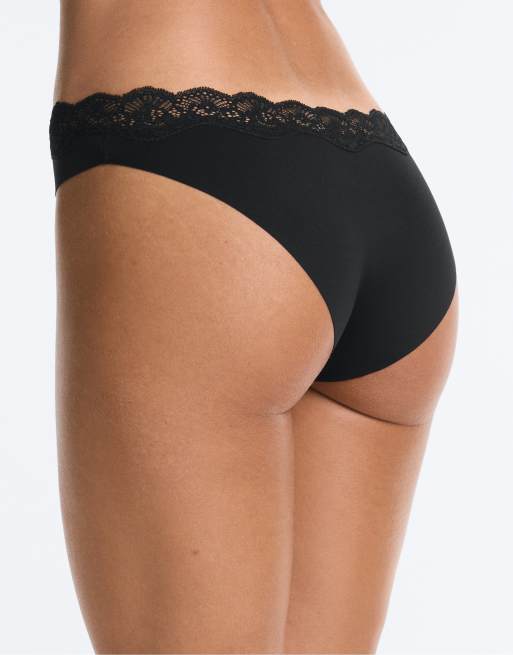 OYSHO 3 bikini-trusser i sort med V-udskæring og blonde i laser-cut polyamidblanding, 3 af 7