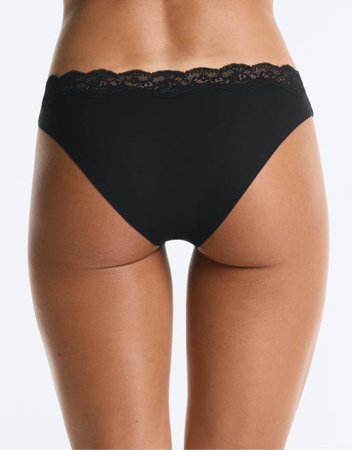OYSHO 3 bikini-trusser i sort med V-udskæring og blonde i laser-cut polyamidblanding, 4 af 7