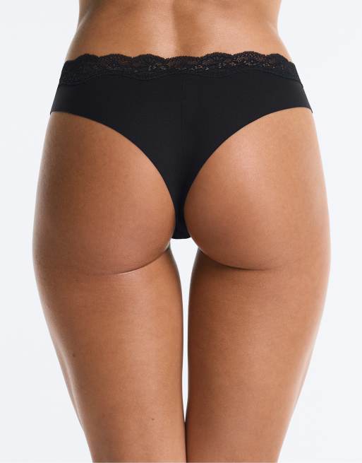 OYSHO 3 brazilian briefs med v-udskæring, blonde og laserskårne i polyamid i sort, 4 af 7
