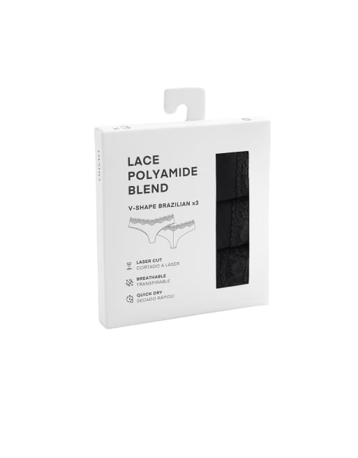 OYSHO 3 brazilian briefs med v-udskæring, blonde og laserskårne i polyamid i sort, 7 af 7