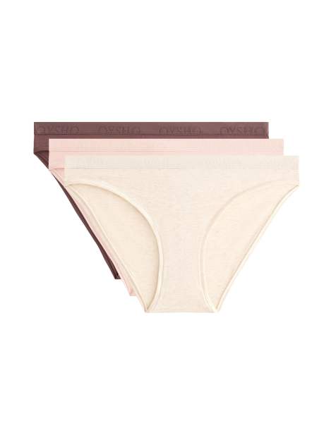 OYSHO 3 cotton blend classic briefs with logo in mid stone melange - view 1