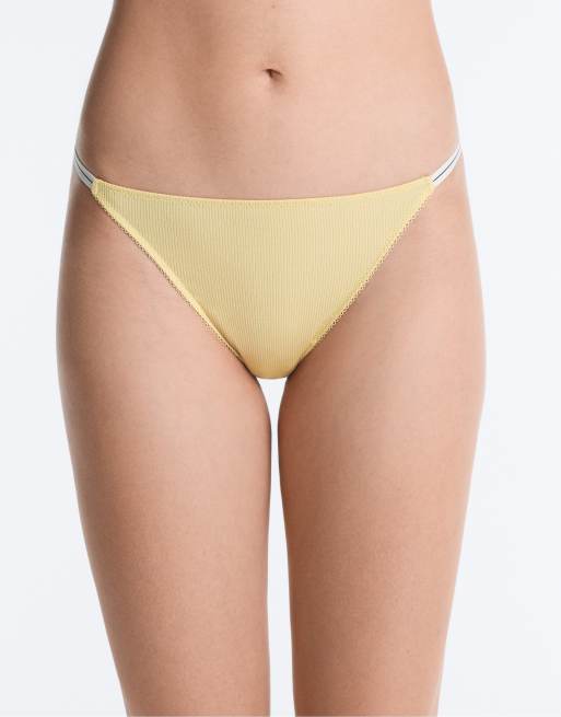 OYSHO 3 gerippte Baumwoll-Strings in Braun und Gelb, 2 von 4