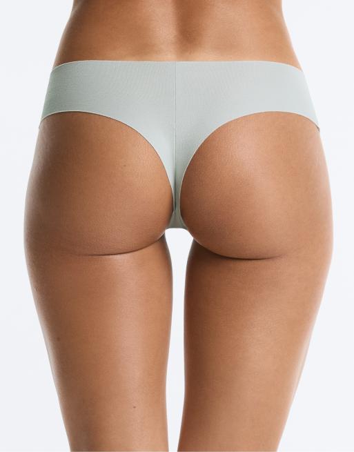 OYSHO 3 invisible cotton blend brazilian briefs in blue green, 4 of 4
