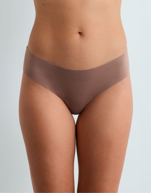 OYSHO 3 invisible cotton blend brazilian briefs in pik and brown, 2 of 4