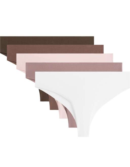 OYSHO 3 invisible cotton blend brazilian briefs in pik and brown, 4 of 4