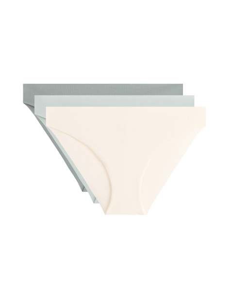 OYSHO 3 invisible cotton blend classic bikini briefs in blue green - view 1