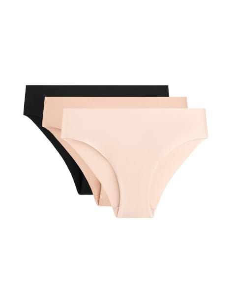 Oysho 3 invisible cotton blend classic briefs in black - view 1