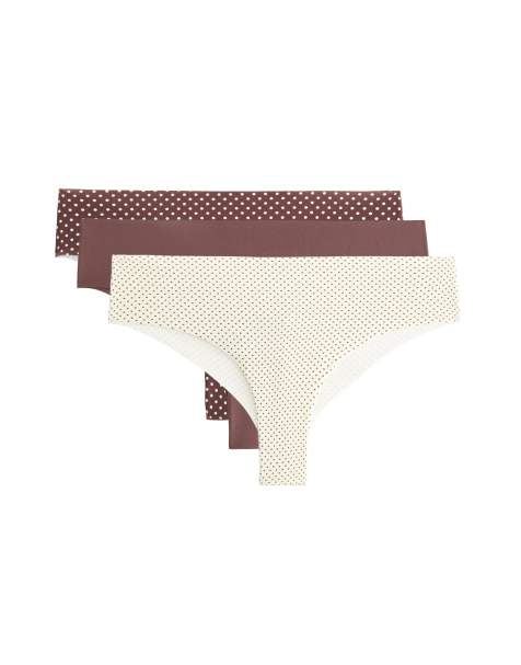 OYSHO 3 invisible laser-cut polyamide blend brazilian briefs in brown - view 1