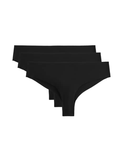 OYSHO 3 invisible polyamide blend cheeky brazilian briefs in dark black - view 1