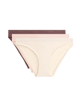 Oysho - 3 Klassische Slips aus Baumwollmix in Mittel-Steinbeige meliert mit Logo-Grau