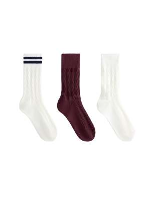 OYSHO- 3 Paar klassische Socken aus Baumwollmix in Dunkelrot und Weiß