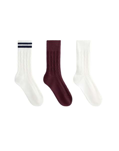 OYSHO– 3 Paar klassische Socken aus Baumwollmix in Dunkelrot und Weiß - view 1