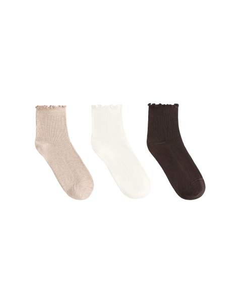 OYSHO – 3 Paar kurze Socken aus Baumwollmix in Braun mit gekräuselter Kante - view 1