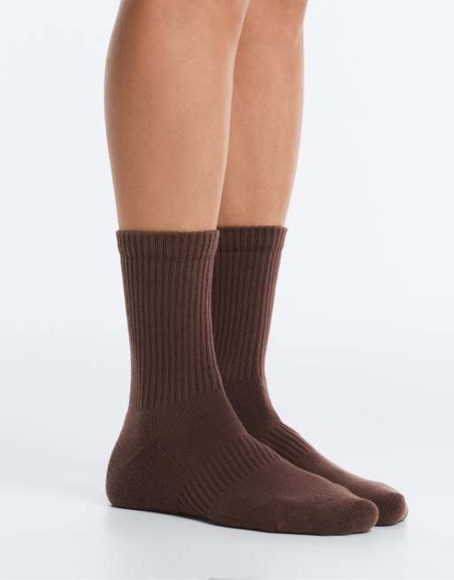 OYSHO 3-pack klassiska sportstrumpor i bomullsmix, bruna, 2 av 4
