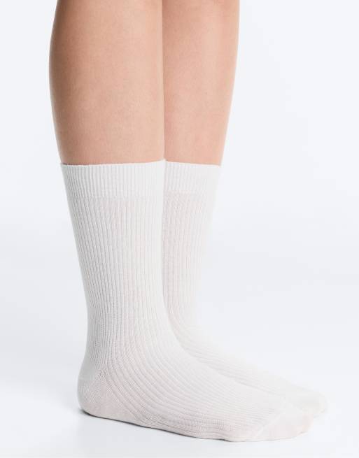 OYSHO - 3 paia di calzini classici in misto cotone écru pallido, 2 di 4