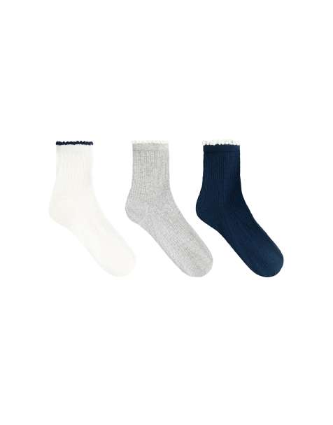 OYSHO 3 pairs of cotton blend bubble quarter socks in ecru - view 1