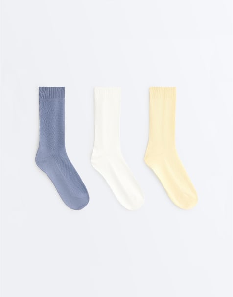 OYSHO 3 pairs of cotton blend classic pique socks in yellow - view 1