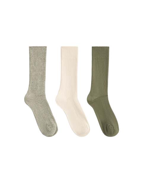 OYSHO 3 pairs of cotton blend classic socks in mid khaki - view 1