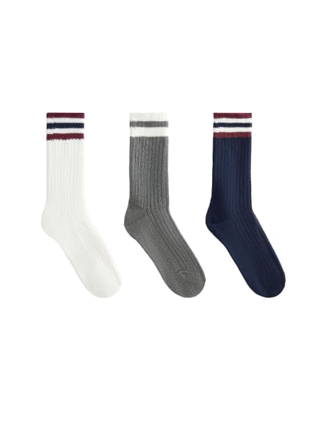 OYSHO 3 pairs of cotton blend classic socks in navy blue - view 1
