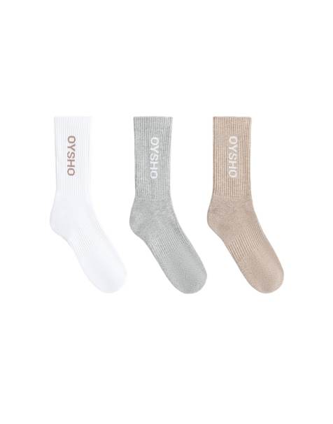 OYSHO 3 pairs of cotton blend classic socks in white - view 1