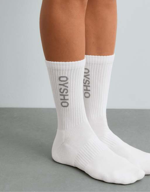 OYSHO 3 pairs of cotton blend classic socks in white, 2 of 4