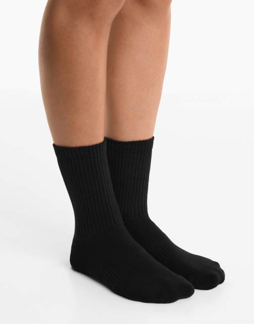 OYSHO pairs of cotton blend classic sports socks in black ASOS