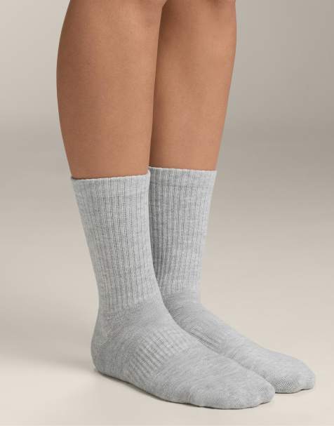 OYSHO 3 pairs of cotton blend classic sports socks in pale grey melange - view 1