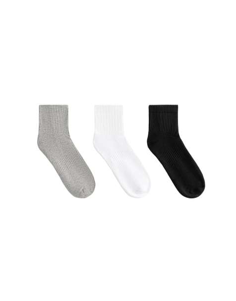 OYSHO 3 pairs of cotton blend quarter sports socks in mid-grey melange - view 1