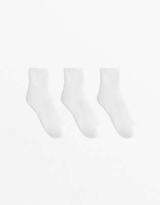Oysho 3 pairs of cotton blend quarter sports socks in white - view 1