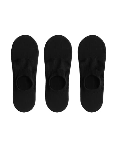 OYSHO 3 pairs of high cut cotton blend invisible sports socks in black - view 1