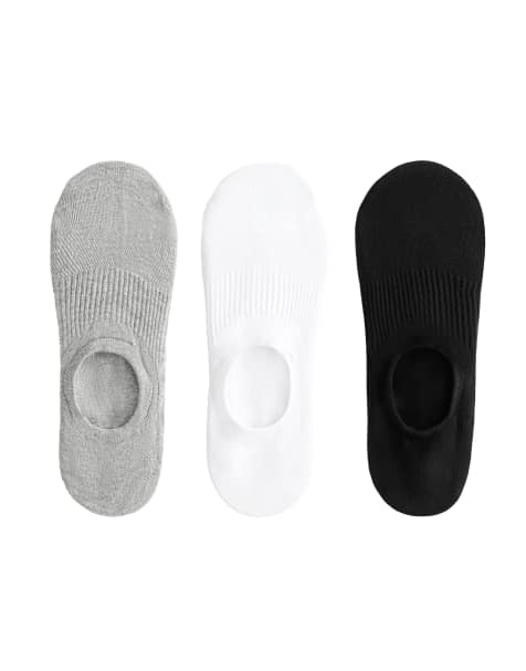 OYSHO 3 pairs of high-cut cotton blend invisible sports socks in mid-grey melange - view 1