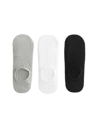 Oysho 3 pairs of high cut invisible socks with cotton in mid-grey melange - view 1