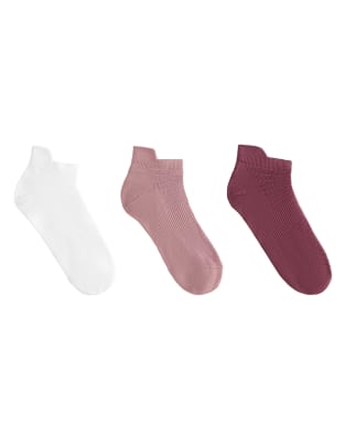 Oysho 3 pairs of polyamide blend sneaker socks with heel tab in pink-mauve - view 1