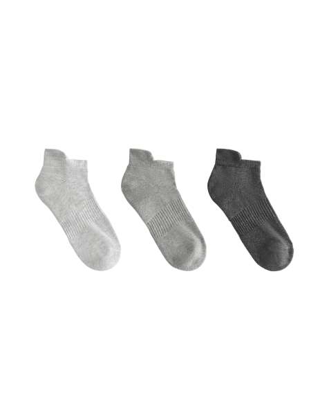 OYSHO 3 pairs of tab cotton blend sports sneaker socks in pale grey melange - view 1