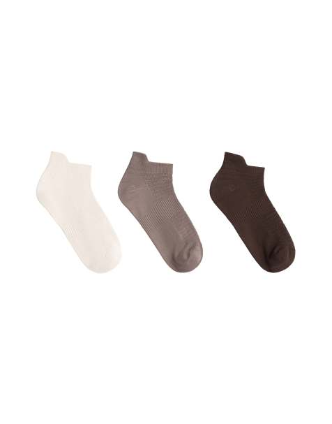 OYSHO 3 pairs of tab polyamide blend sports sneaker socks in dark brown - view 1