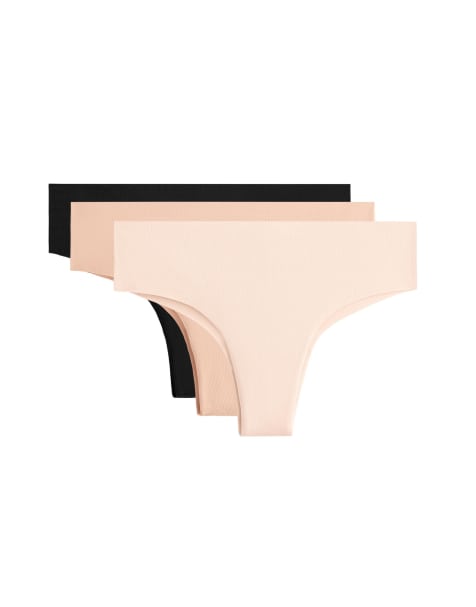 Oysho - 3 par sorte usynlige brasilianske briefs i bomuldsblanding - view 1