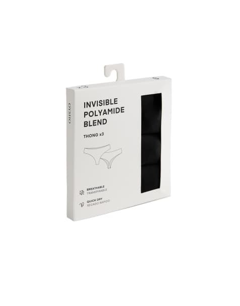 Oysho 3 polyamide blend invisible thongs in black - view 1