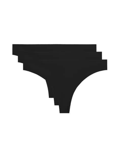 OYSHO 3 polyamide blend invisible thongs in black - view 1