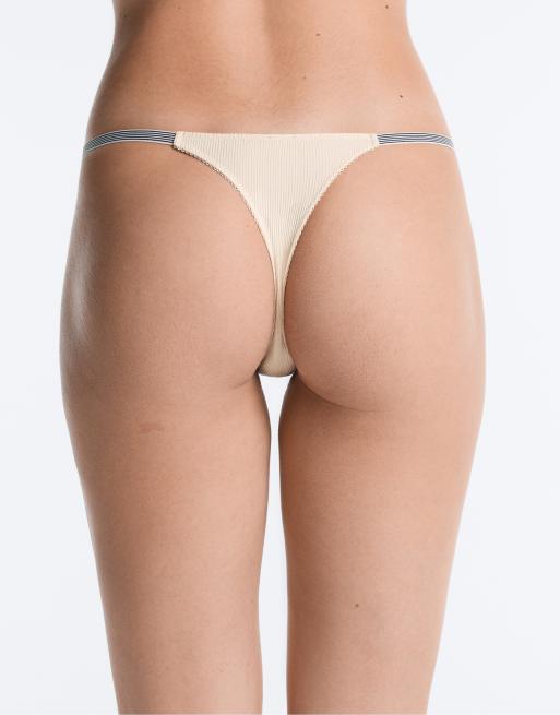 OYSHO 3 ribbed cotton thongs in brown and yellow, 4 of 4