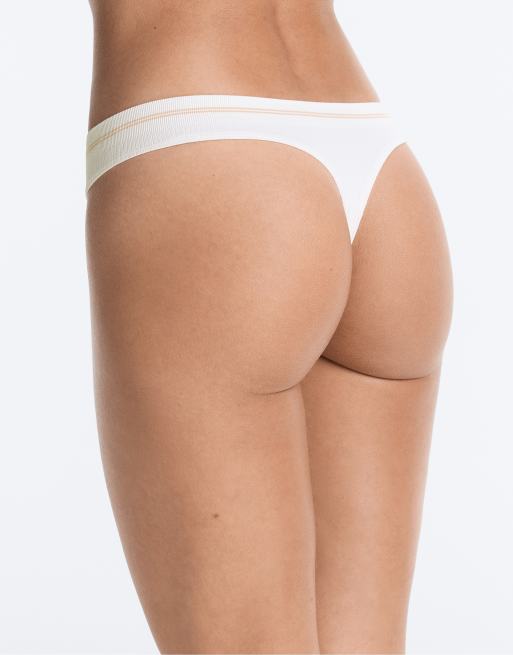 OYSHO 3 seamless rib polyamide blend thongs in off-white, 4 of 4