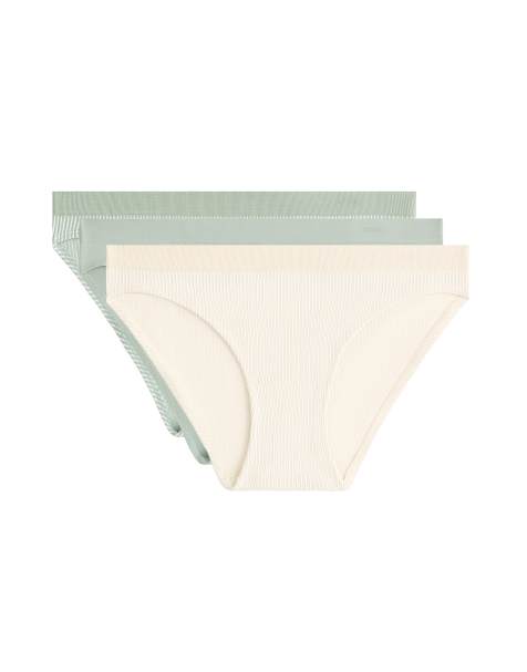 OYSHO 3 seamless soft-touch openwork classic briefs in green - view 1