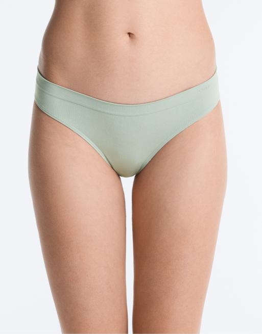 OYSHO 3 seamless soft-touch openwork classic briefs in green, 2 of 7