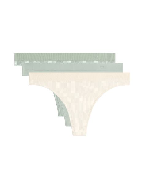OYSHO 3 soft-touch seamless openwork thongs in green - view 1