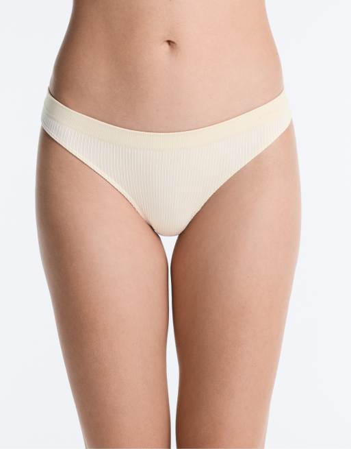 OYSHO 3 soft-touch seamless openwork thongs in green, 2 of 6