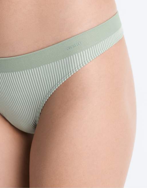 OYSHO 3 soft-touch seamless openwork thongs in green, 3 of 6