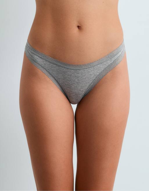OYSHO 3 thongs with cotton rib in grey, 2 of 4