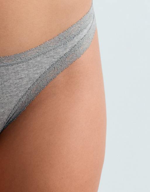 OYSHO 3 thongs with cotton rib in grey, 3 of 4
